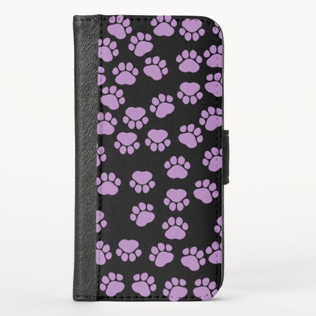 Paw Pattern, Purple Paws, Dog Paws, Animal Paws iPhone Wallet Case (Front)
