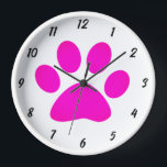 Paw Patterns Hot Pink Black White Custom Cute Clock<br><div class="desc">Designed with cool artistic pink paw pattern in the background!</div>