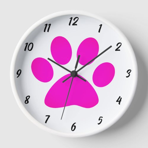 Paw Patterns Hot Pink Black White Custom Cute Clock
