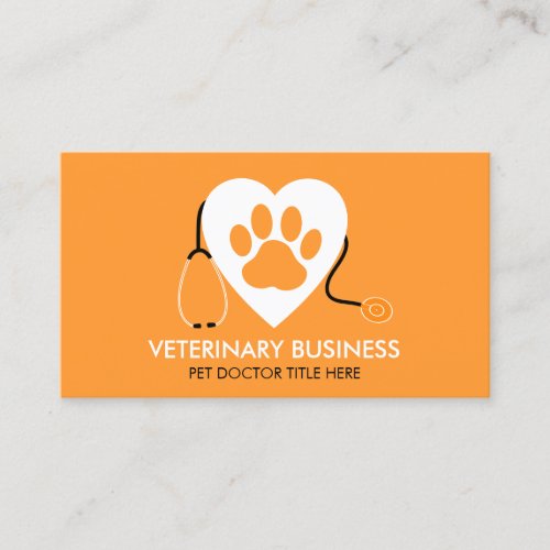 Paw Pet Doctor Animal Hospital Groom Sitter orange Business Card