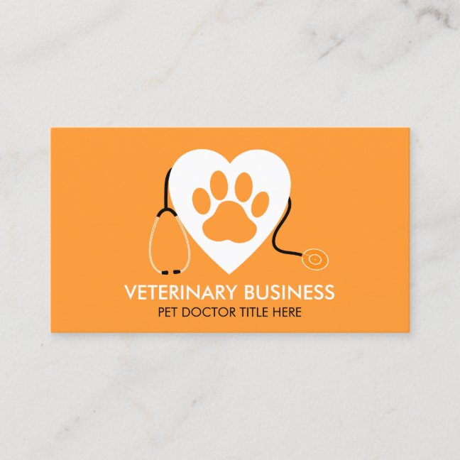 Paw Pet Doctor Animal Hospital Groom Sitter orange Business Card