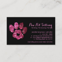 Paw Pet Sitter Grooming Glitter Pink Black Dog Cat Business Card