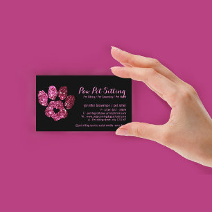 Paw Pet Sitter Grooming Glitter Pink Black Dog Cat Business Card