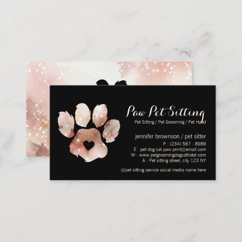 Paw Pet Sitter Grooming Watercolor Dog Cat Business Card