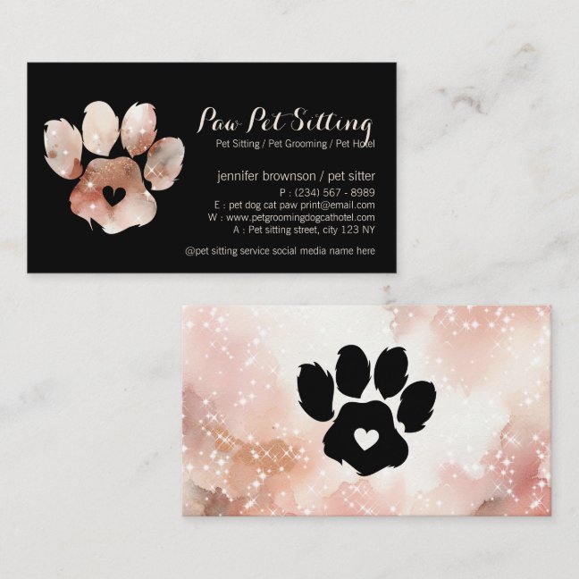 Paw Pet Sitter Grooming Watercolor Dog Cat Business Card