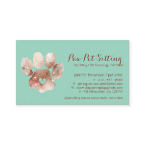 Paw Pet Sitter Grooming Watercolor Dog Cat green Business Card