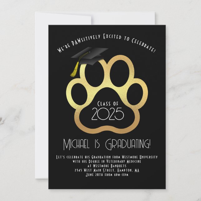 Paw Pet Veterinarian Graduation Party Invitation (Front)