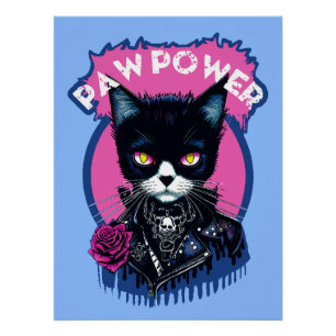 Paw Power Punk Cat Poster