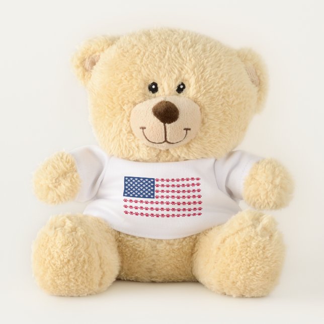 Paw Print American Flag Teddy Bear (Front)