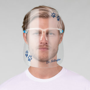 Paw Print and Blue Name Veterinarian and Tech Face Shield