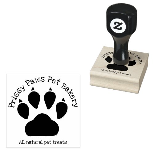 Paw Print and Business Text with Name Rubber Stamp