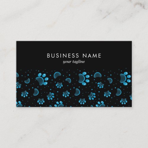 Paw Print and Grooming Comb in Blue Color Business Card