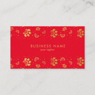 Paw Print and Grooming Comb in Gold Color Business Card