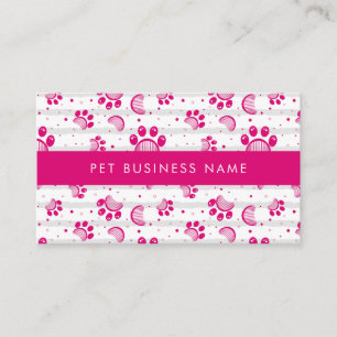 Paw Print and Grooming Comb Pattern in Pink Color Business Card