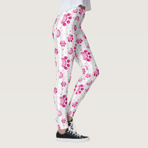 Paw Print and Grooming Comb Pattern in Pink Color Leggings