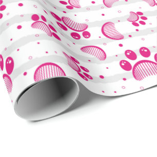 Paw Print and Grooming Comb Pattern in Pink Color Wrapping Paper
