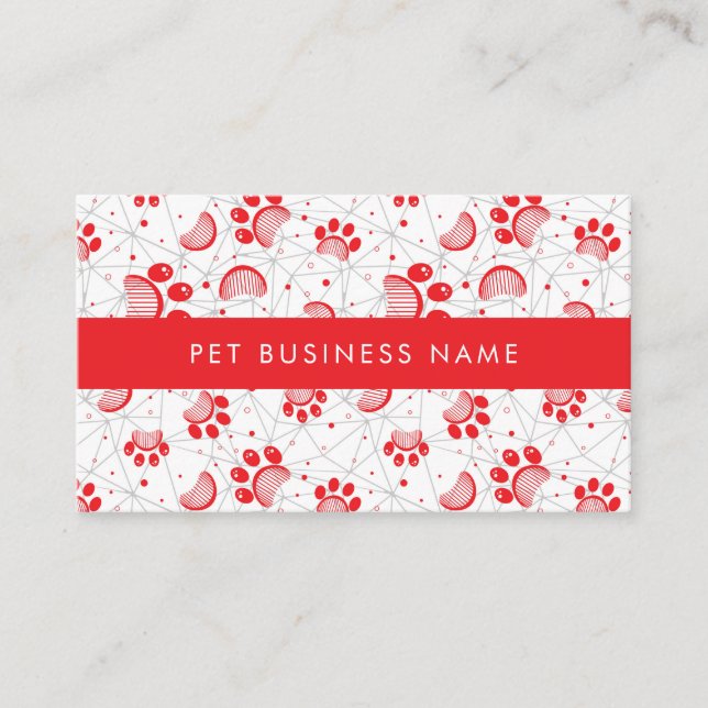 Paw Print and Grooming Comb Pattern with Gray Net Business Card (Front)