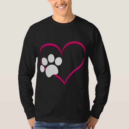 Paw Print And Heart Dog Lovers And Dog Mamas Fur T_Shirt