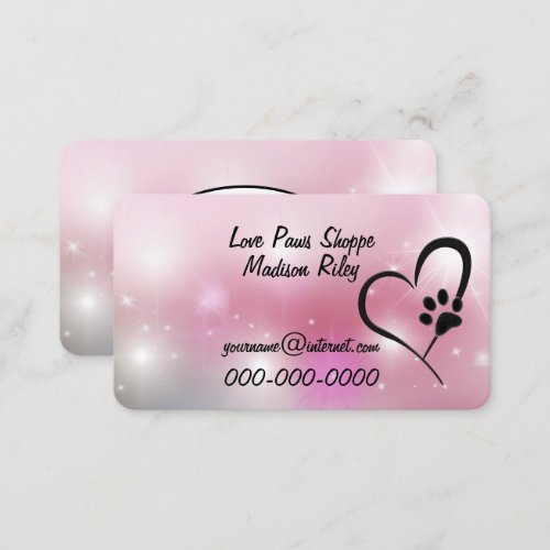 Paw Print and Heart on Pink Bokeh Business Card