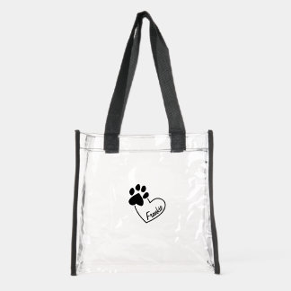 Paw Print and Heart with Custom Name Clear Tote Bag