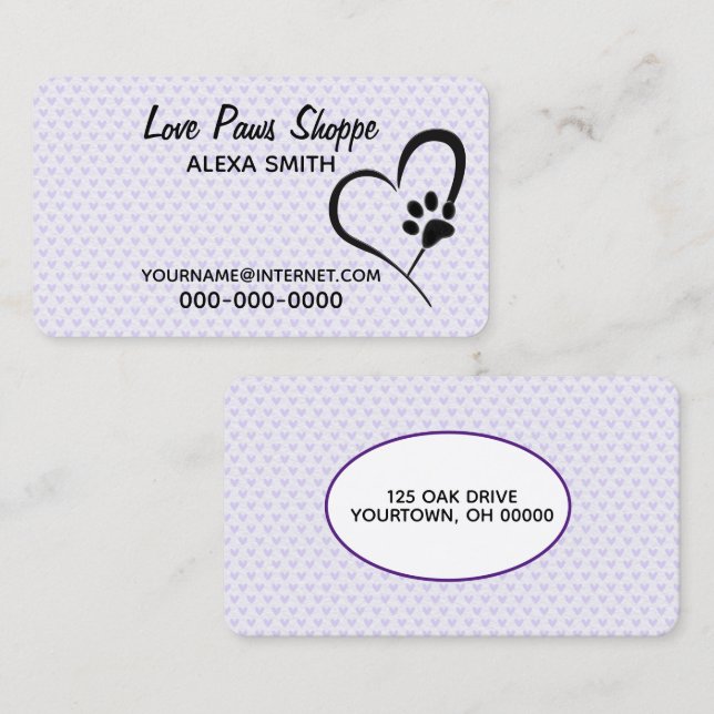 Paw Print and Hearts Business Card (Front/Back)
