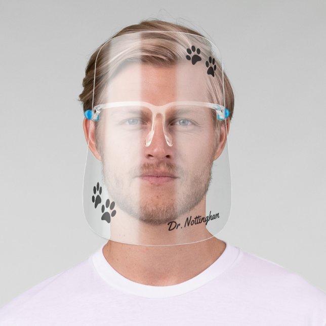 Paw Print and Name Veterinarian and Tech Face Shield (Insitu)