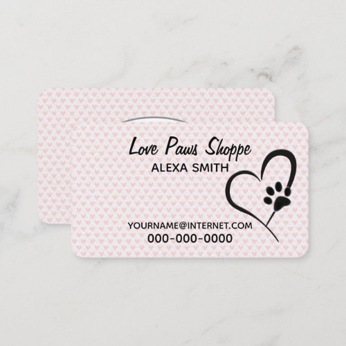 Paw Print and Pink Hearts Business Card