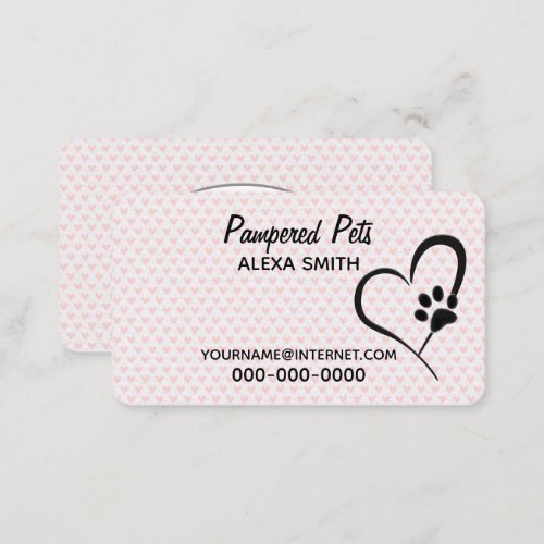 Paw Print and Pink Hearts  Business Card