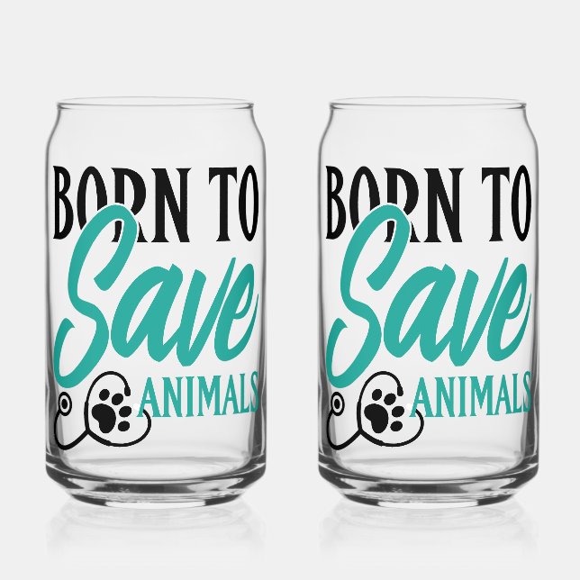 Paw Print and Stethoscope Heart Graphic Can Glass (Front)