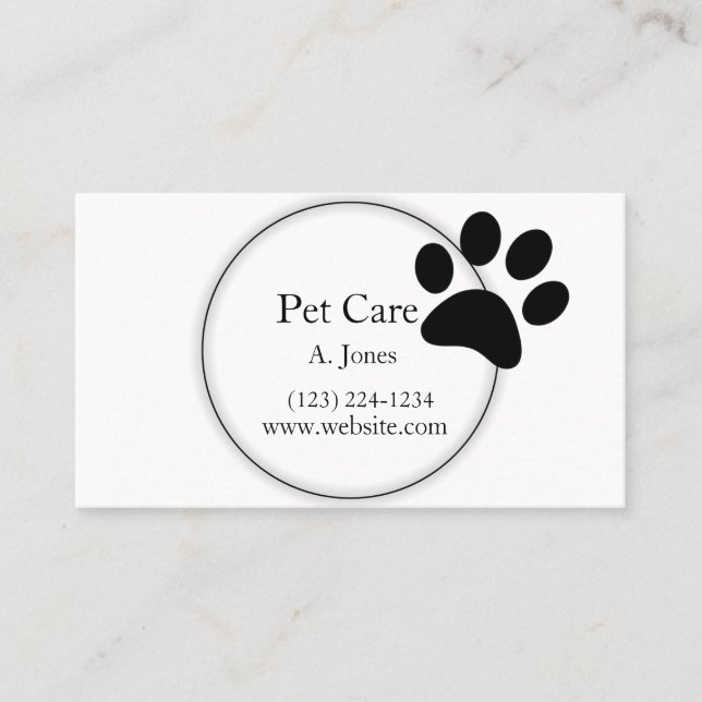 Paw Print Animal Care Business Card (Front)
