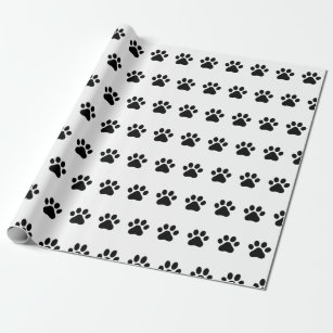 GRAPHICS & MORE Premium Gift Wrap Wrapping Paper Roll Pattern - Paw Print  Cat Dog - Black on White