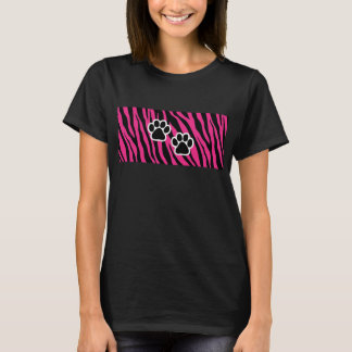Paw Print, Animal Stripes Pink and Black T-Shirt