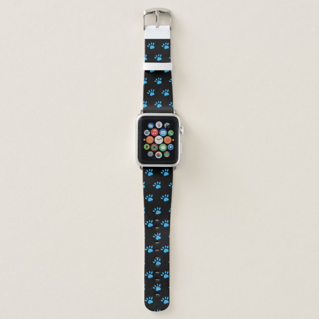 Paw Print Apple Watch Band (Black & Blue) (Front)