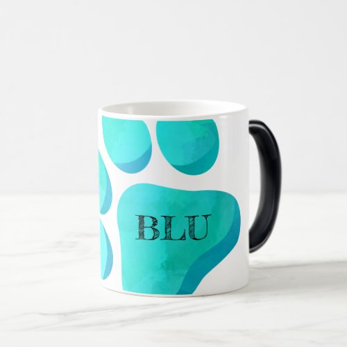 Paw Print Aqua Pet Name Modern Fun  Magic Mug