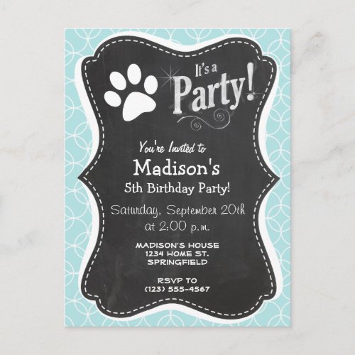 Paw Print Baby Blue Circles Invitation Postcard