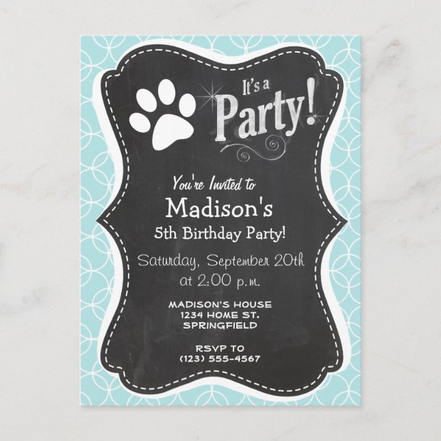 Paw Print; Baby Blue Circles Invitation Postcard (Front)