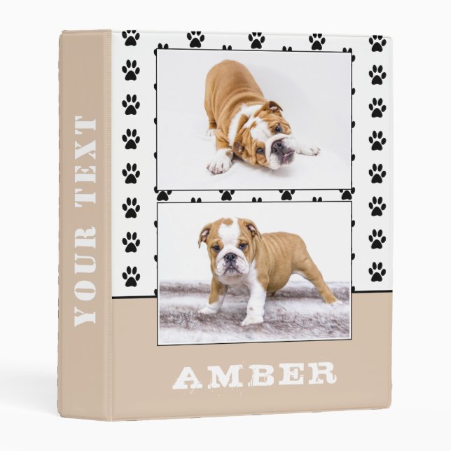 Paw Print Beige Pet Dog 2 Photo Album Mini Binder (Front/Spine)