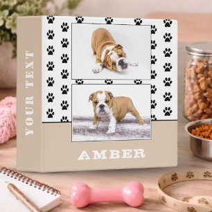 Paw Print Beige Pet Dog Photo Album 3 Ring Binder