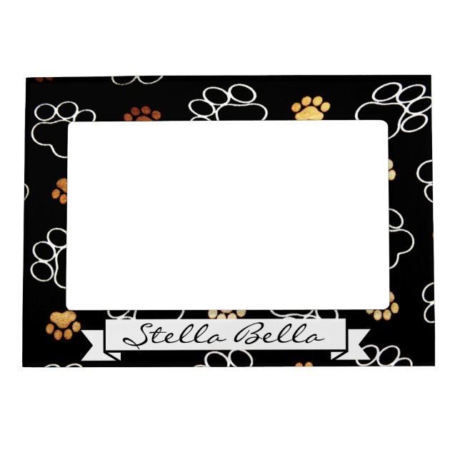 Paw Print Black Dog Cat Pet Picture Frame Name (Front)
