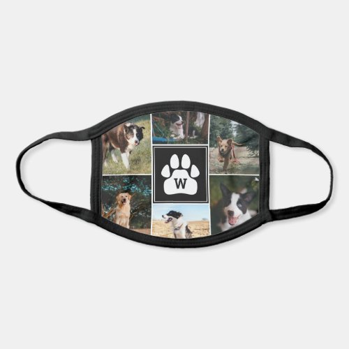 Paw Print Black Monogram Photo Collage Face Mask