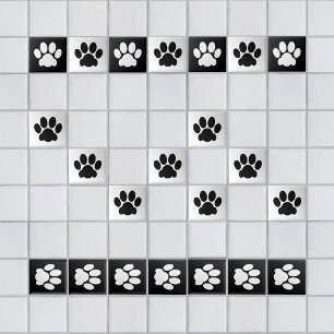 Paw Print black on white Ceramic Tile