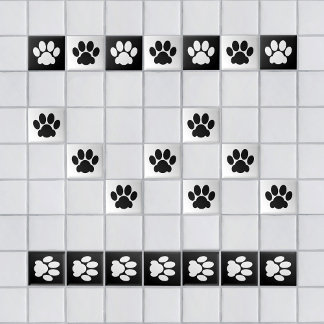 Paw Print black on white Ceramic Tile