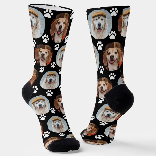 Paw Print Black Socks (Angled)