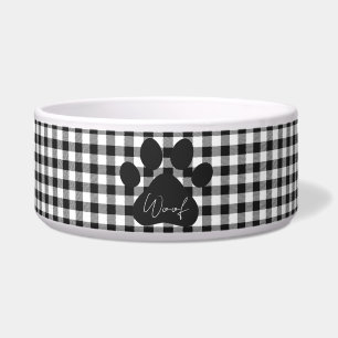 Paw Print Black White WOOF Buffalo Plaid Classic Bowl