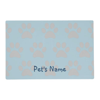 Paw Print Blue and Grey Personalized Pet Placemat