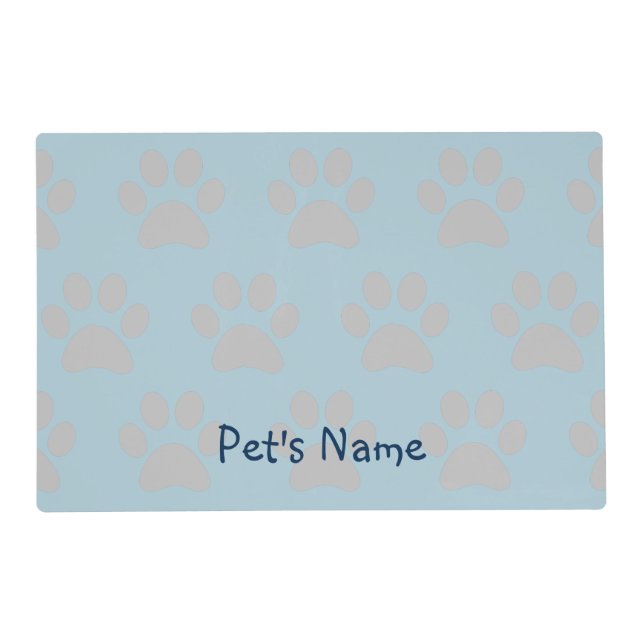 Paw Print Blue and Grey Personalized Pet Placemat (Front)