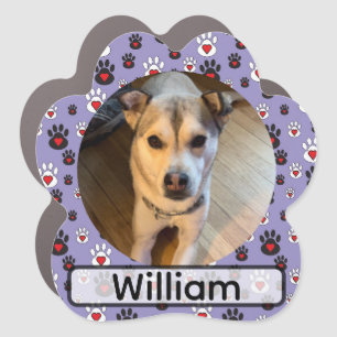 Paw print blue red heart name car magnet