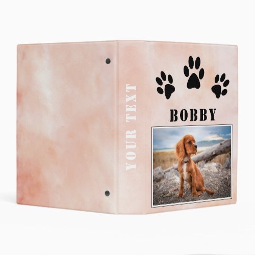 Paw Print Blush Watercolor Dog Pet Photo Album Mini Binder - Paw Print Blush Watercolor Dog Pet Photo Album Mini Binder. Black paw prints, a photo and a name on a blush orange watercolor background - personalize the photo and the name with yours.