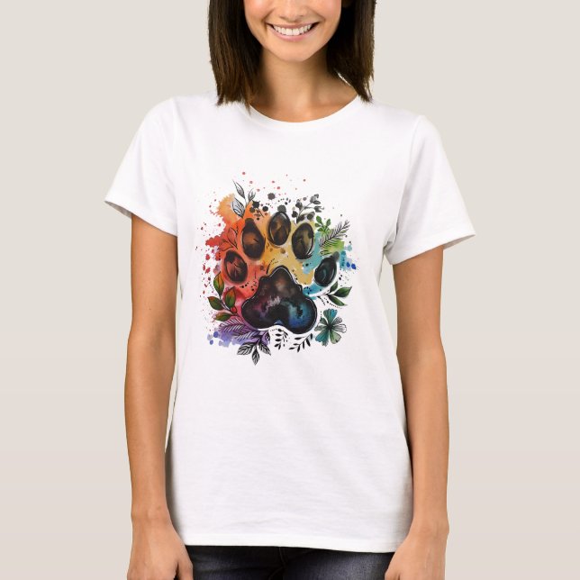 Paw Print Boho Watercolor T-Shirt (Front)