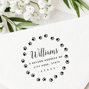Paw print border cute return address rubber stamp